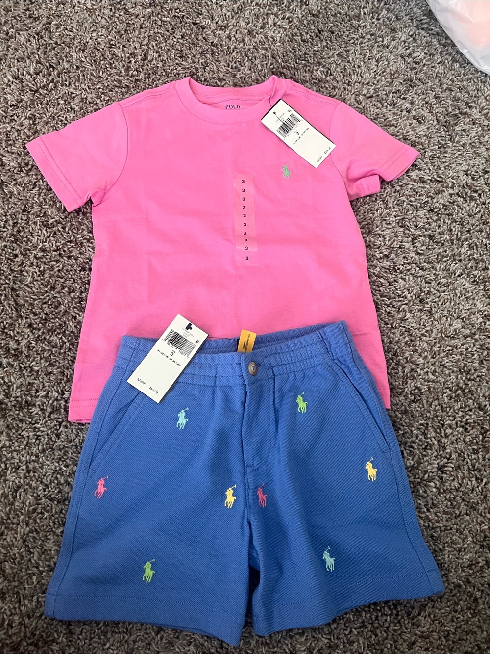 NWT Boys Polo Ralph Lauren Pink Tee & Blue Embroidered Polo Shorts Set